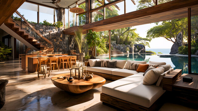 Luxus Villa in tropischer Umgebung. Generiert mit KI
