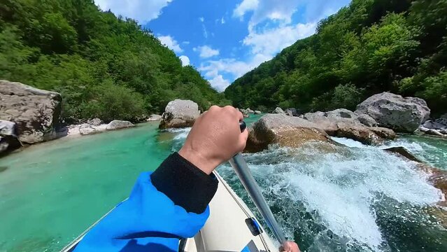 Slovenia, Goriska region, Bovec, Triglav National Park, rafting on the River Soča