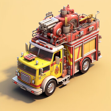 3D illustration of a fire engine