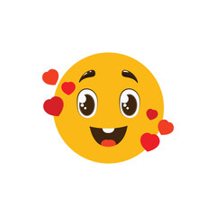 A smiley face in love. Amorous happy emoji. Yellow smiley face with hearts. Vector illustration isolated on a white background