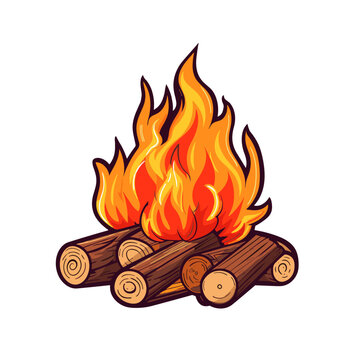 Vector cartoon bonfire illustration image flat style sticker isolated on white background camping