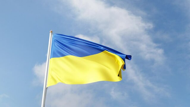 ukraine flag, waving in the wind, ukrainian  flag on a blue sky, tall flagpole, kiev, europe, national symbol of ukraine