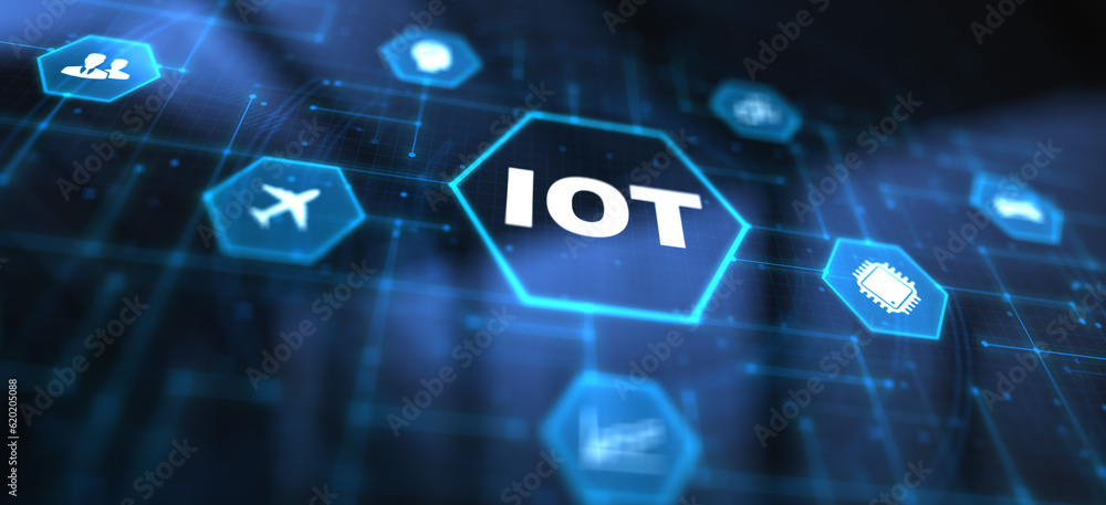 Aufkleber iot internet of thing home and manufacturing automation digital technology concept.