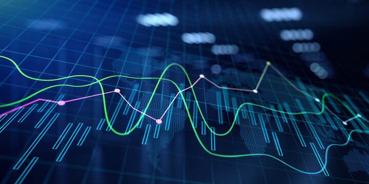 Financial charts diagram stock market data analysis concept on virtual screen.