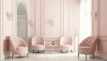 Pastel interior in classic style with soft armchairs and lamps. 3d rendering , Generative ai