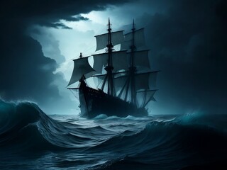 A ghostly silhouette of a sunken ship. generated by Ai