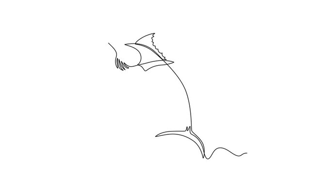 Self drawing animation of one single line draw Fish and wild marine animals concept. Full length animation illustration. High quality 4k footage.