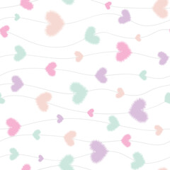 Seamless Pattern with Pastel Hearts and Wavy Line design on White Background. Design for scrapbooking, cards, paper goods, background, wallpaper, wrapping, fabric and more. Vector illustration
