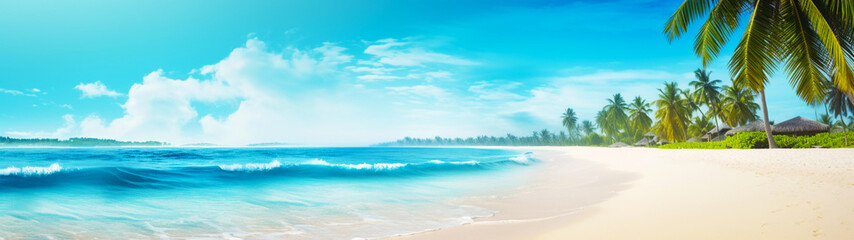 Fototapeta premium Vacation banner with summer beach background. Copy space. Generative AI