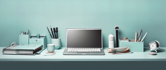 Organized Desk with Laptop and Supplies