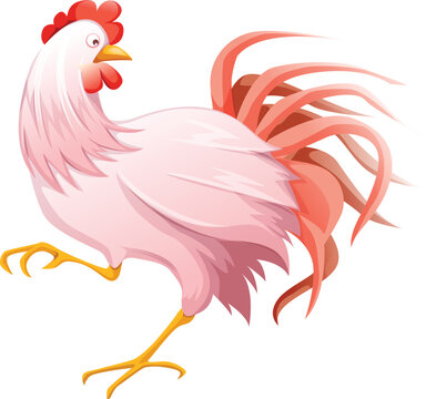 Chicken running abd turning back, Hen, Chicken in motion hand drawn cartoon style, vector illustration 