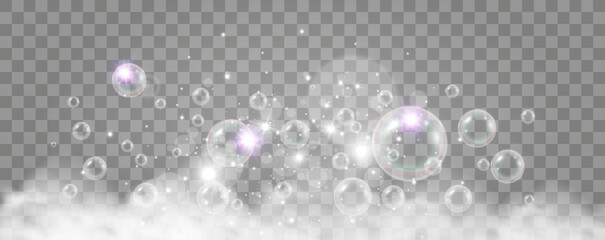 	
Air bubbles on a transparent background. Soap foam vector illustration.