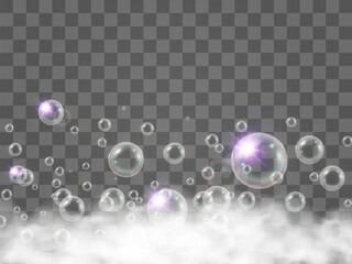 	
Air bubbles on a transparent background. Soap foam vector illustration.