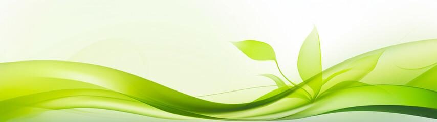 Banner with organic green wave background. Copy space. Minimalist design.  Generative AI - obrazy, fototapety, plakaty