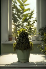 A Potted Plant Sitting In Front Of A Window