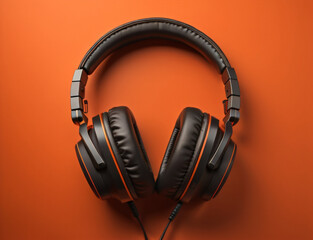 Fototapeta na wymiar Pair of headphones sitting on top of an orange background