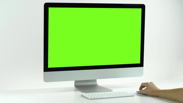 working with computer with green screen