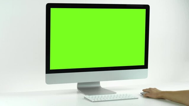 working with computer with green screen