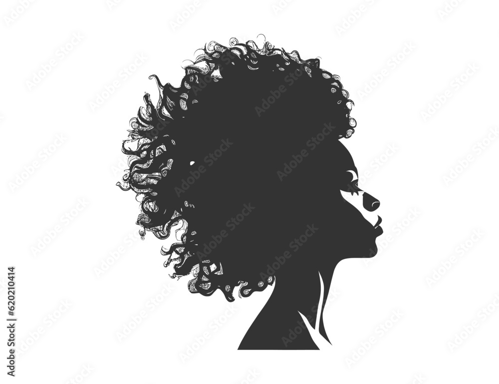 Wall mural Black woman with afro hair silhouette. Vector illustration design.