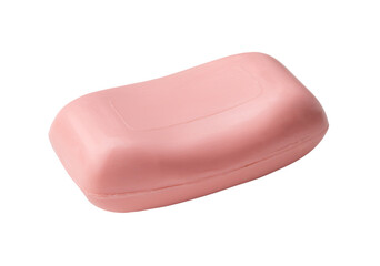 Single dry pink soap bar isolated on white background with clipping path.