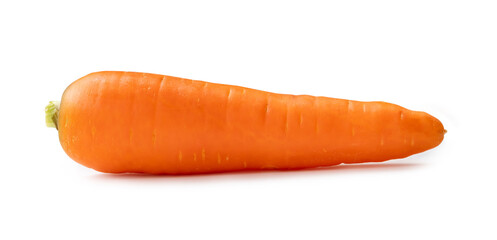 Single fresh orange carrot isolated on white background with clipping path. Close up of healthy vegetable root