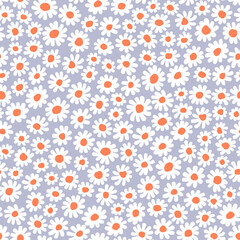 Vector seamless pattern. Pretty pattern in small daisy flowers. Small white flowers. Lilac background. Ditsy floral background. Trendy naive template for fashion prints. Stock vector.