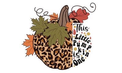 This Little Pumpkin Is One Retro T-Shirt Design