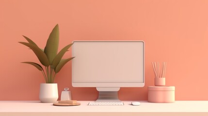 Illustration of a computer monitor on a desk with a plant