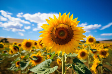 Obraz premium A field of sunflowers with the word sunflower on it photography