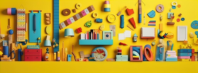colorful school supplies on a table desk for back to school