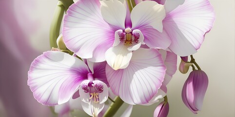 Blooming orchid on a white background. Delicate orchid flower.