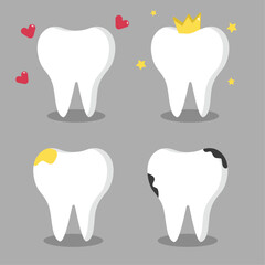 Cute snow white simple tooth in flat design for children and babies