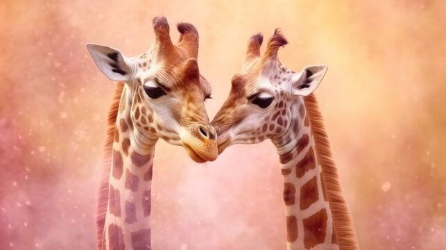 Illustration of giraffe couple in love. Abstract love animal concept