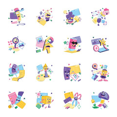 Fototapeta premium Pack of Designing Tools Flat Illustrations