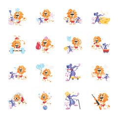 Set of Animal Characters Flat Stickers 

