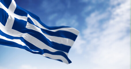 National flag of Greece waving in the wind on a clear day