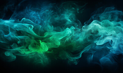 Mystery and Horror-inspired Atmosphere Abstract Green and Blue Smoke Clouds Generative ai