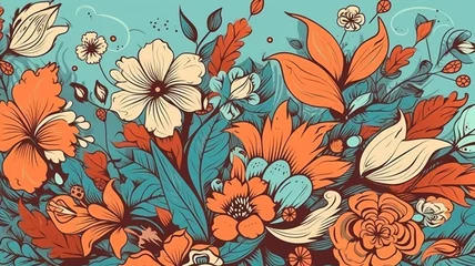 Afwasbaar fotobehang Floral background with flowers and leaves. Seamless pattern with flowers.   © Aisyaqilumar