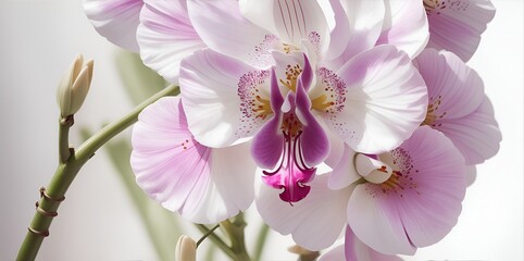 Fototapeta na wymiar Blooming orchid on a white background. Delicate orchid flower.