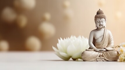 clean flat deep white day buddhism religion paper background with budha and lotus as decoration