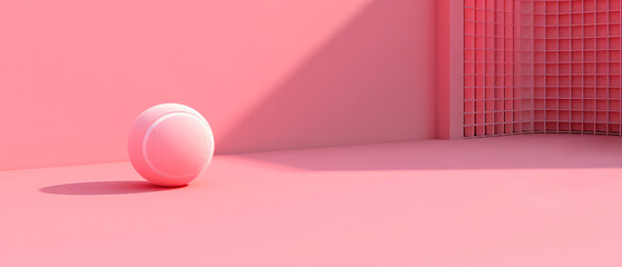 Close-up on tennis ball on pink. View of tennis  court. Sport lifestyle background. Summer template or banner. Sport games. Generative ai