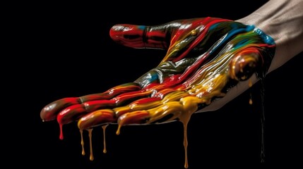 Obraz na płótnie Canvas Illustration of a hand with dripping colorful paint isolated on black background