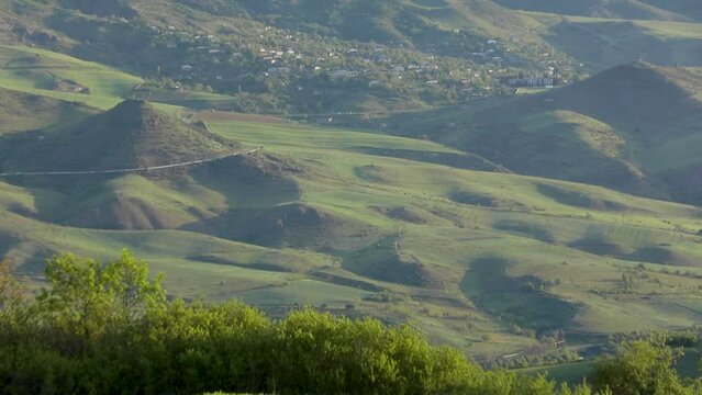 A village nestled in the mountains