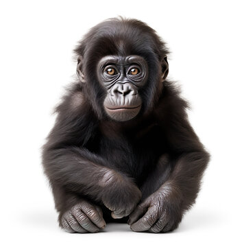 Funny ape gorilla baby chimpanzee generative AI illustration. Lovely animal babies concept. Realistic photo style