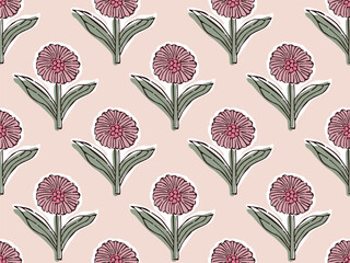 BLOCK FLORAL ALL OVER PRINT SEAMLESS PATTERN VECTOR ILLUSTRATION