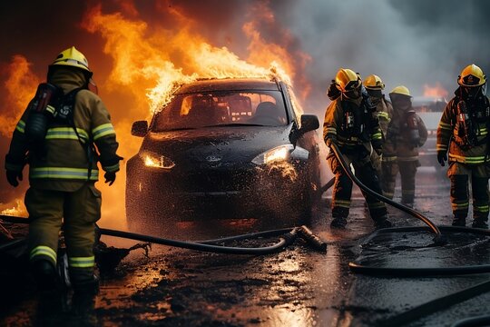 A team of firefighters working diligently to reduse damage from fire. Generative AI