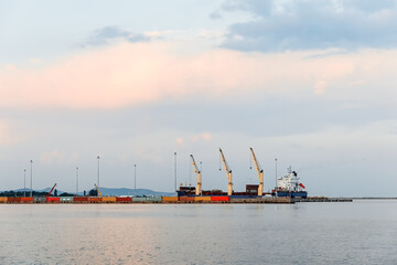 Sunset view of Alexandroupolis city sea port capital of Evros region Northern Greece, Eastern Macedonia and Thrace, 3.7.2023