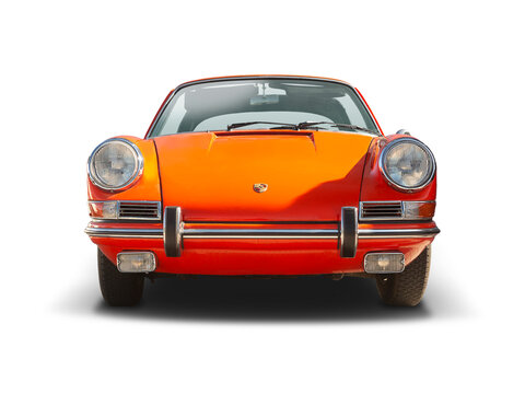 Porsche 912 Targa sport car, front view isolated on white background