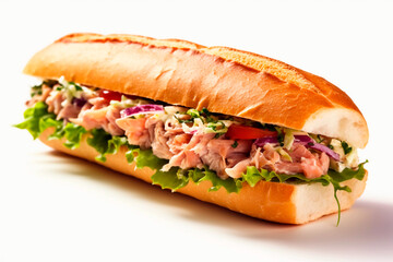 Submarine ham sandwich on a white background. Generative AI	
