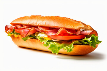 Submarine ham sandwich on a white background. Generative AI	